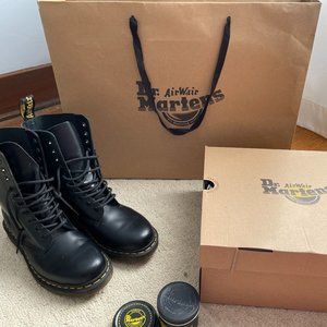 Doc Martens 1490, smooth black. Barely worn. Box, receipt, and leather care